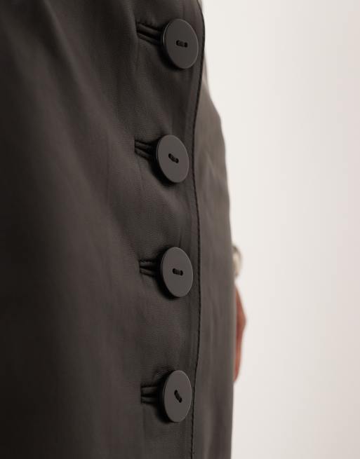 ASOS EDITION - Jupe longue à taille haute en cuir doux avec détails boutonnés - Noir, 4 de 5