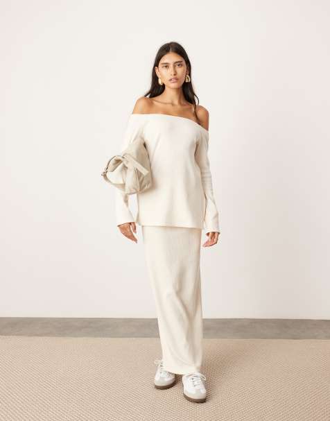 ASOS EDITION - Jupe longue d'ensemble fendue en jersey - Crème - view 1