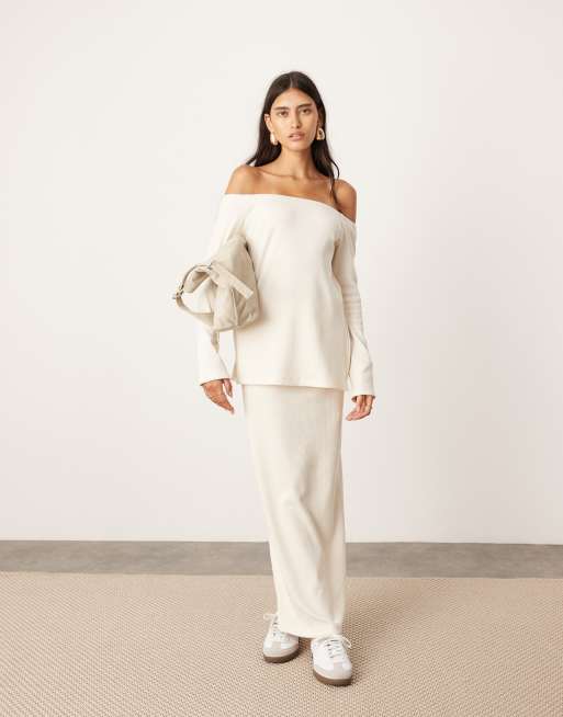 ASOS EDITION - Jupe longue d'ensemble fendue en jersey - Crème