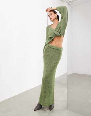 ASOS EDITION column knitted semi sheer maxi skirt in moss green - ASOS Price Checker