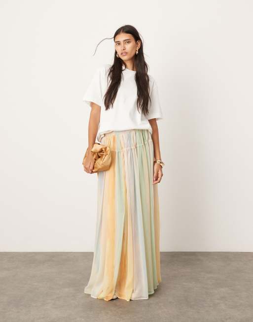ASOS EDITION Jupe longue etagee avec liens a la taille et imprime aquarelle Multicolore ASOS