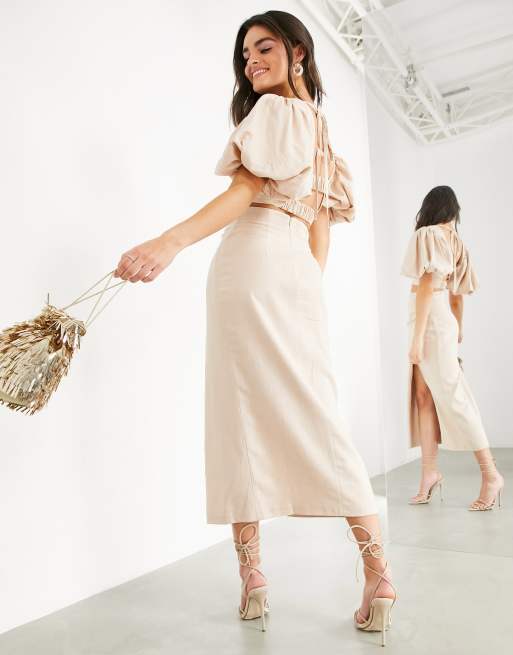 ASOS EDITION - Jupe longueur mollet d'ensemble en lin avec fente sur la cuisse, 2 de 4