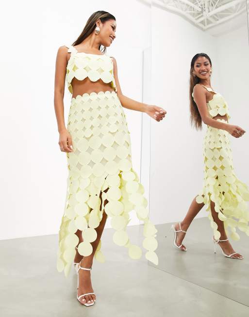 ASOS EDITION Jupe mi longue gros d tails circulaires Citron