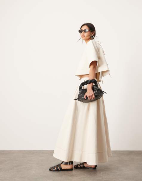 ASOS EDITION - Jupe mi-longue d'ensemble en sergé à pinces - Écru - view 1