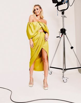 ASOS EDITION satin drape split midi skirt in mustard - ASOS Price Checker