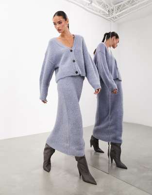ASOS EDITION chunky knitted midi skirt in blue - ASOS Price Checker
