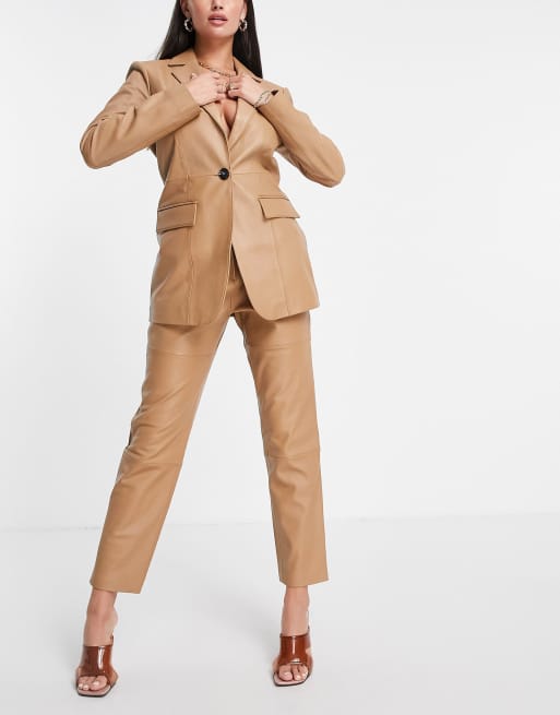 ASOS EDITION - Kamelbrune læderbukser