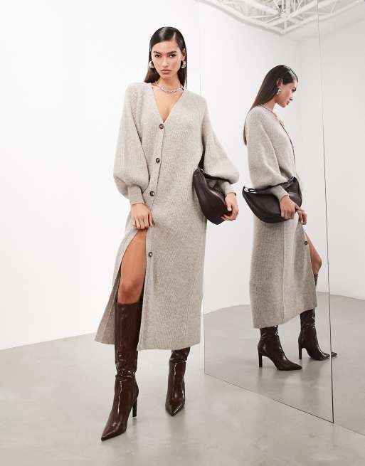 ASOS EDITION – Kamelfärgad stickad maxikofta med blusärm