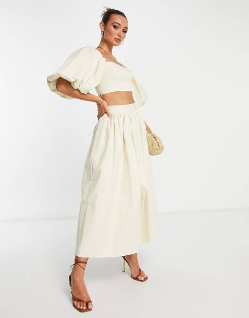 ASOS EDITION - Katoenen crop top met pofmouwen in roomwit, 4 van 4