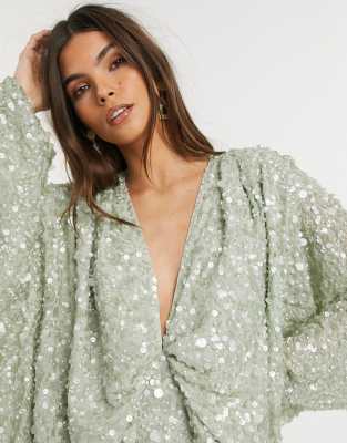 sequin and tassel kimono sleeve midi dress