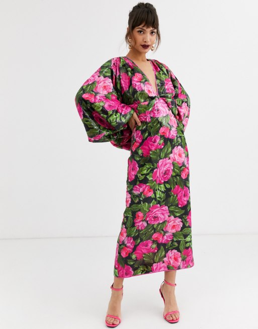 ASOS EDITION kimono sleeve dress in floral sequin