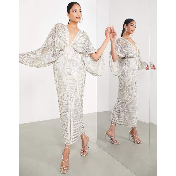 Lace-Panel Satin Slip Dress And Double-Layer Fuzzy Cuff Robe Pajama Set