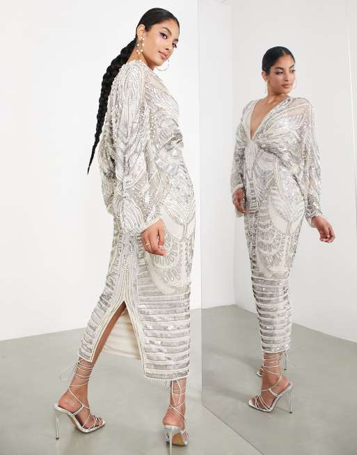 ASOS EDITION kimono sleeve midi dress with sequin pearl embellishment ASOS