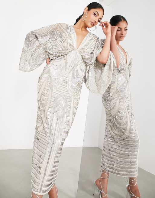 Asos design kimono midi dress with delicate 2024 beaded embellishment