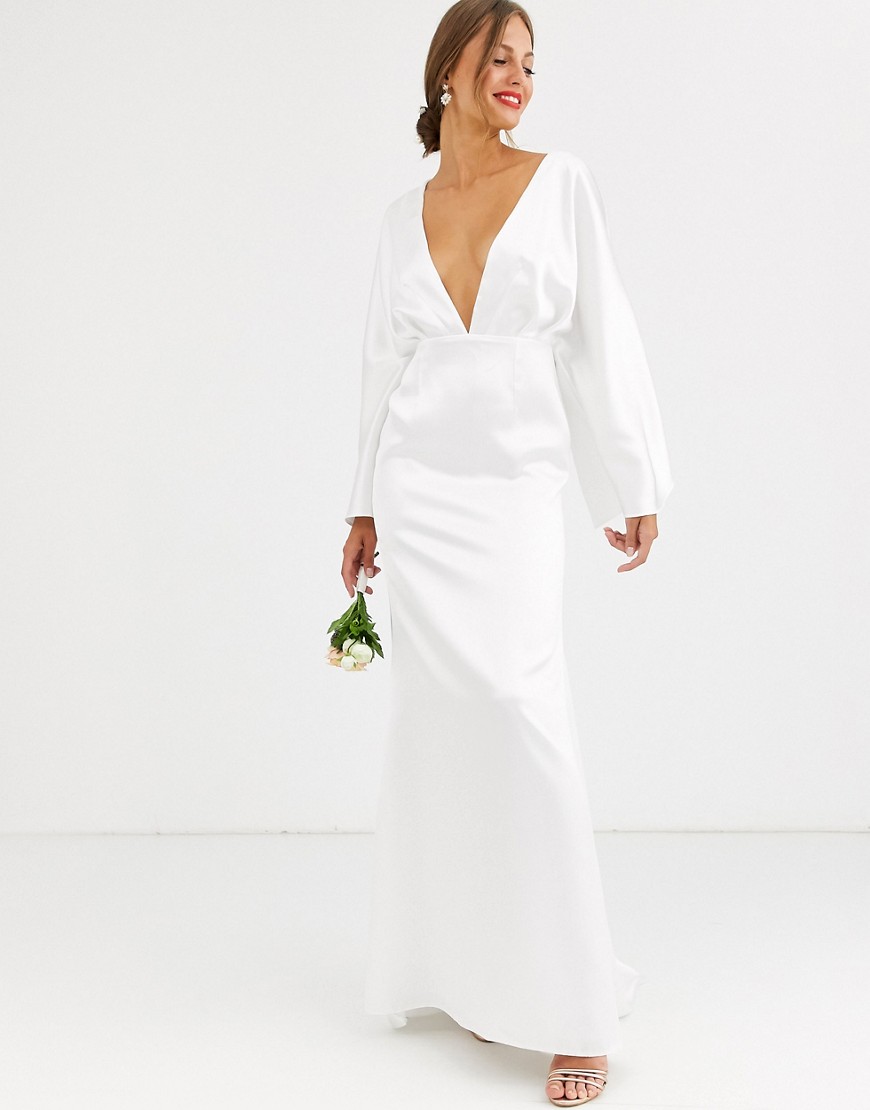 ASOS EDITION kimono sleeve wedding dress in satin-White