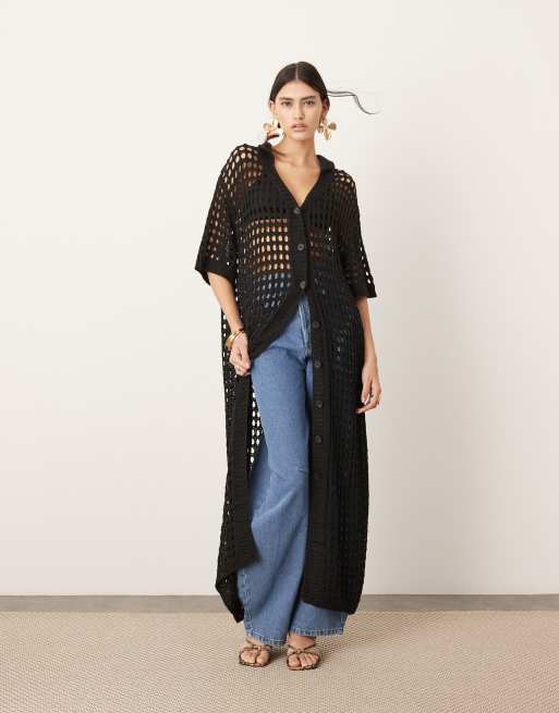 ASOS EDITION knit button up maxi dress in black, 4 of 4