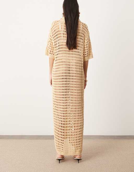 ASOS EDITION knit button up maxi dress in stone