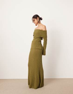 knit full maxi skirt in green - part of a set-Multi