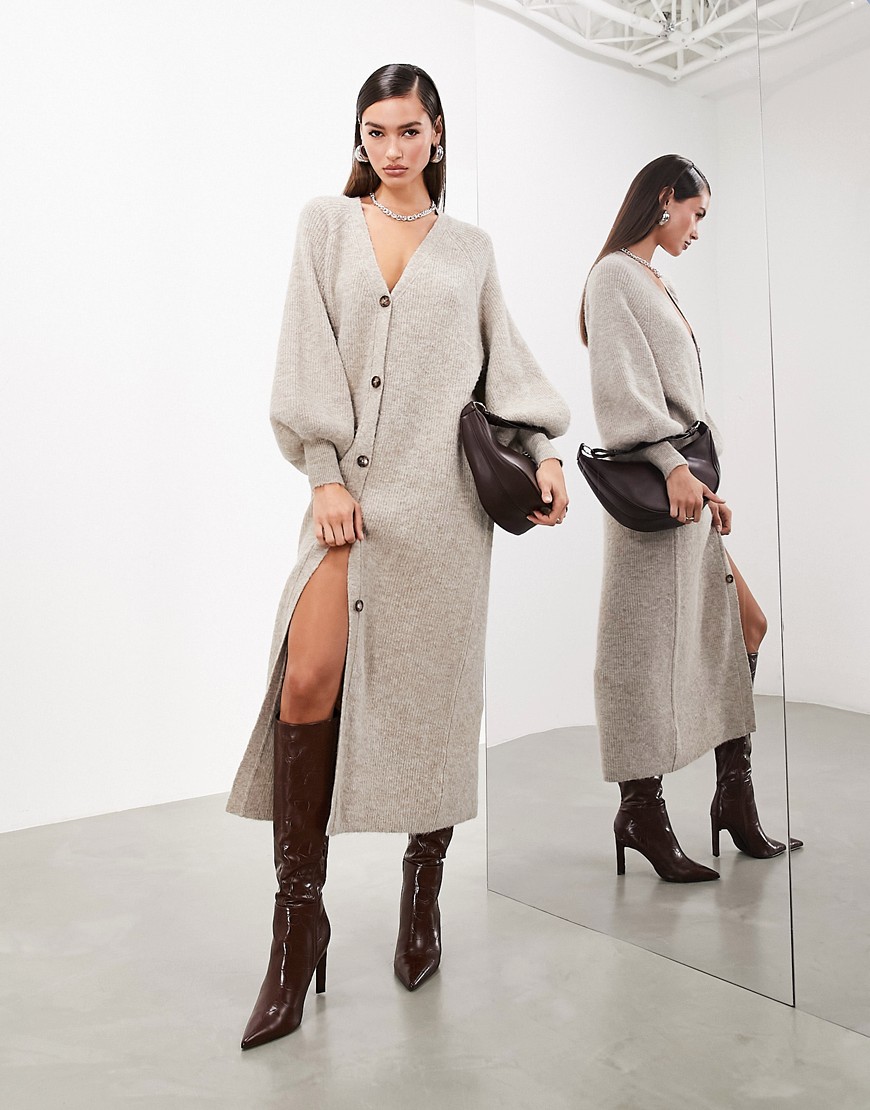 Asos Design Asos Edition Knit Maxi Cardigan With Blouson Sleeve In Camel-neutral