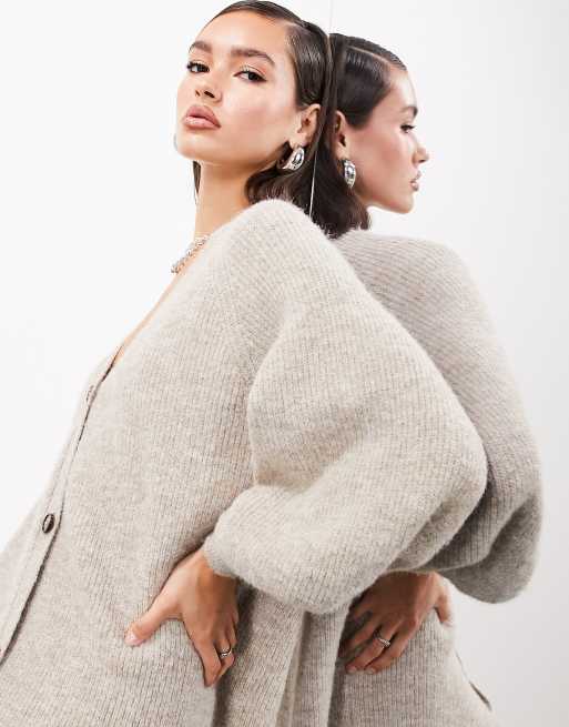 ASOS EDITION knit maxi cardigan with blouson sleeve in camel