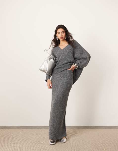 ASOS EDITION knit maxi skirt in charcoal - part of a set - view 1
