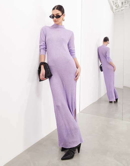 ASOS EDITION knit metallic long sleeve maxi dress in lilac | ASOS