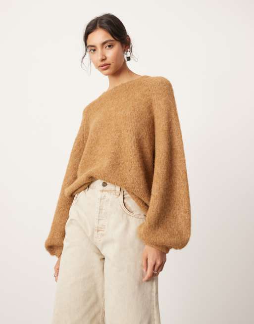 ASOS EDITION knit oversized crew neck sweater in camel