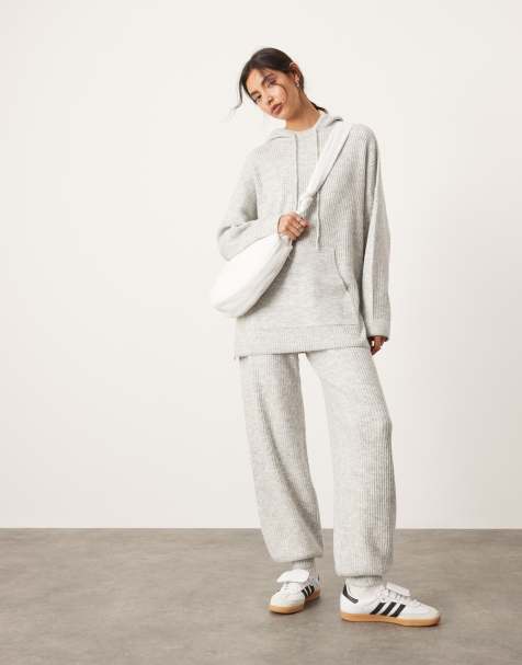 ASOS EDITION knit rib cuffed jogger co-ord in ice grey - view 1