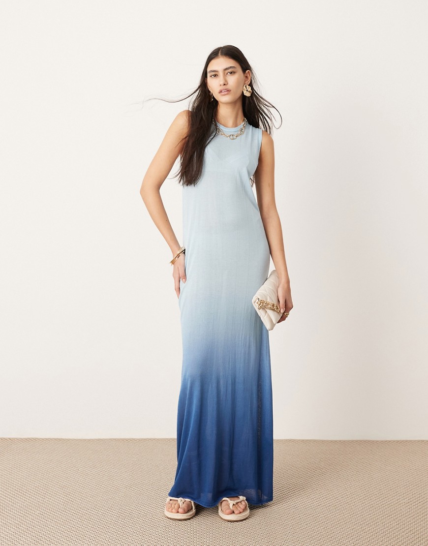 Asos Design Knit Sleeveless Maxi Column Dress In Blue Ombre