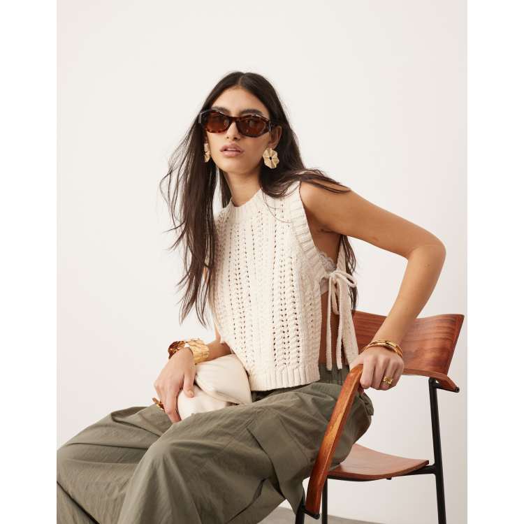 ASOS EDITION knit tie side chunky tank top in ivory | ASOS