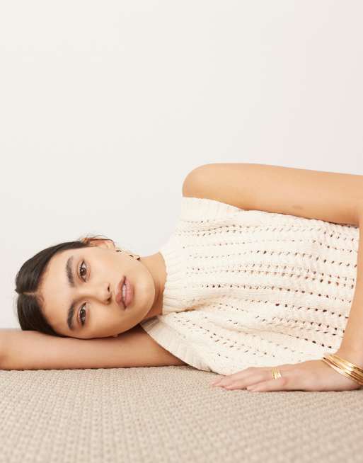ASOS EDITION knit tie side chunky tank top in ivory | ASOS