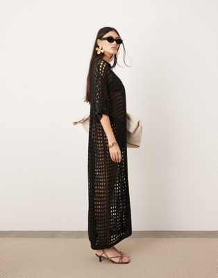 ASOS EDITION knitted button through maxi dress in black