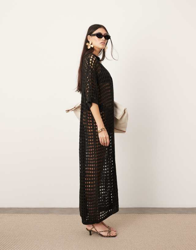 ASOS EDITION - knitted button through maxi dress in black