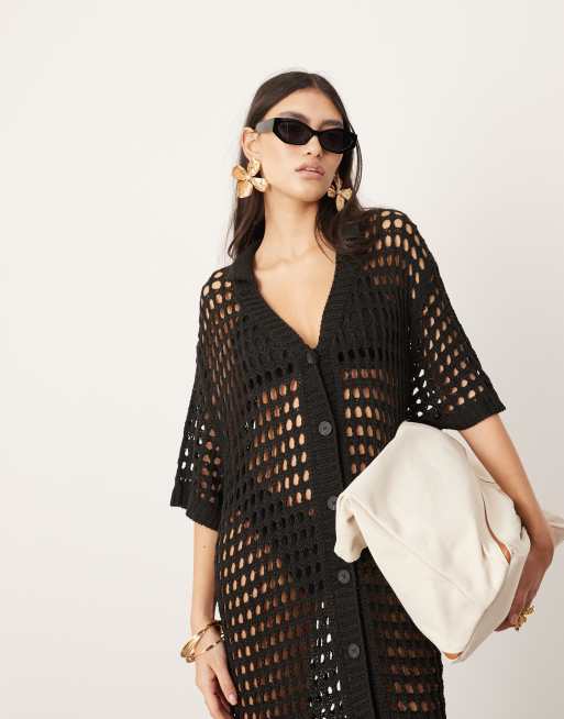 ASOS EDITION knitted button through maxi dress in black, 2 of 4