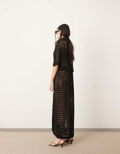 ASOS EDITION knitted button through maxi dress in black, 3 of 4