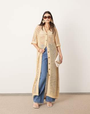 ASOS EDITION ASOS EDITION knitted button through maxi dress in stone-Neutral