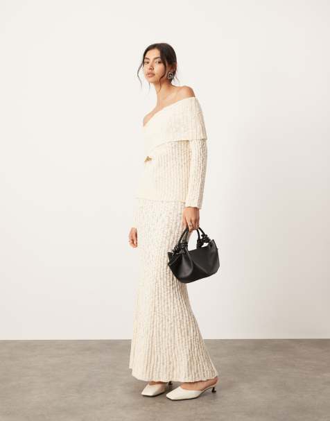 ASOS EDITION knitted full maxi skirt co-ord in cream - view 1