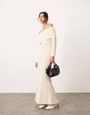 knitted full maxi skirt in cream - part of a set-White