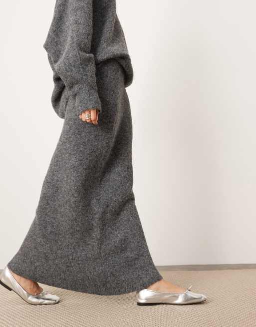 ASOS EDITION knitted maxi skirt co-ord in charcoal, 5 of 5
