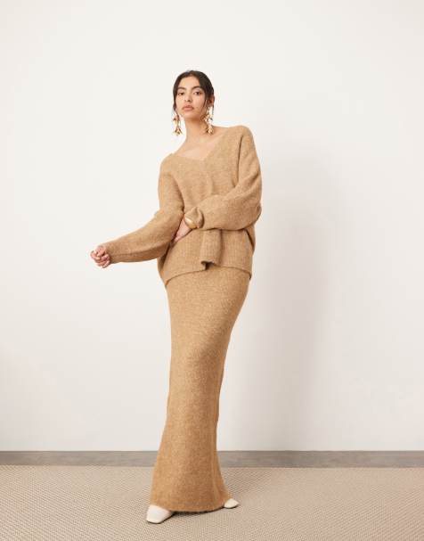 ASOS EDITION knitted maxi skirt in biscuit (part of a set) - view 1