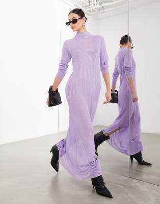 ASOS EDITION ASOS EDITION knitted metallic long sleeve maxi dress in lilac-Purple