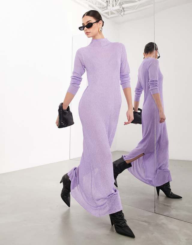 ASOS EDITION - knitted metallic long sleeve maxi dress in lilac