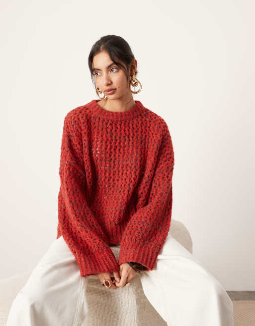 ASOS EDITION knitted open stitch oversized boxy jumper in red