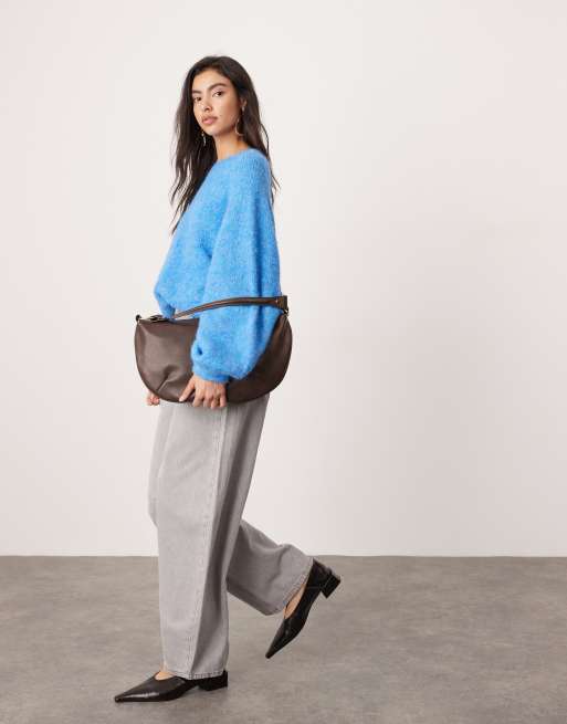ASOS EDITION knitted oversized crew neck jumper in blue, 2 of 4