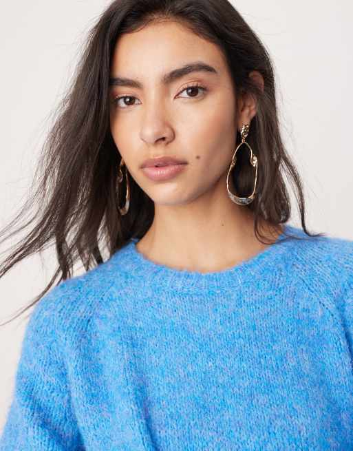 ASOS EDITION knitted oversized crew neck jumper in blue, 4 of 4