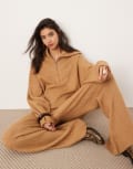 [ASOS EDITION] ASOS EDITION knitted rib half zip oversized collar jumper in camel (part of a set)-Neutral M Camel