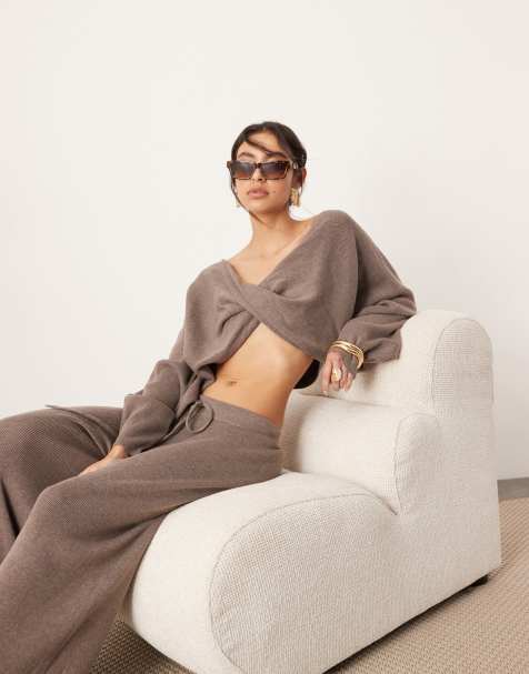ASOS EDITION knitted slouchy twist detail cropped jumper co-ord in chocolate - view 1