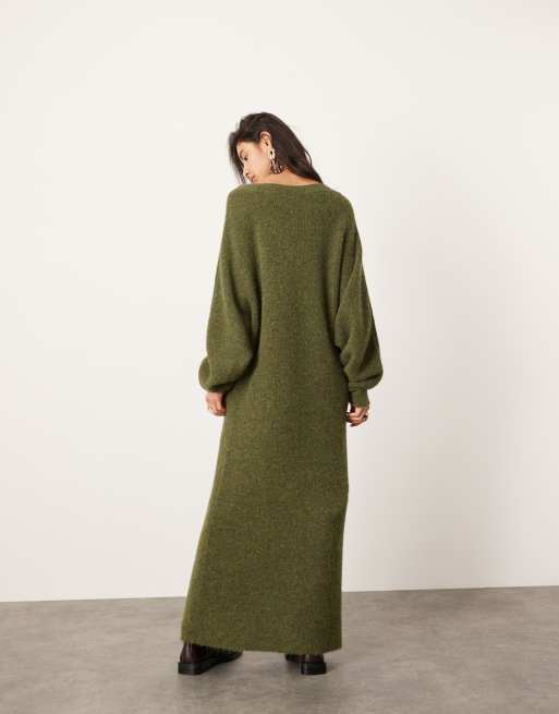 ASOS EDITION knitted v neck maxi dress in khaki green | ASOS