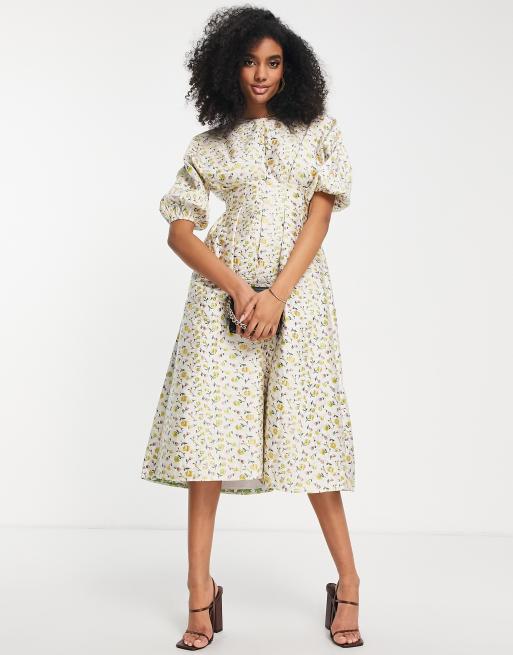ASOS EDITION – Kolorowa sukienka midi z zakładkami i żakardowym wzorem w kwiaty, 3 z 4