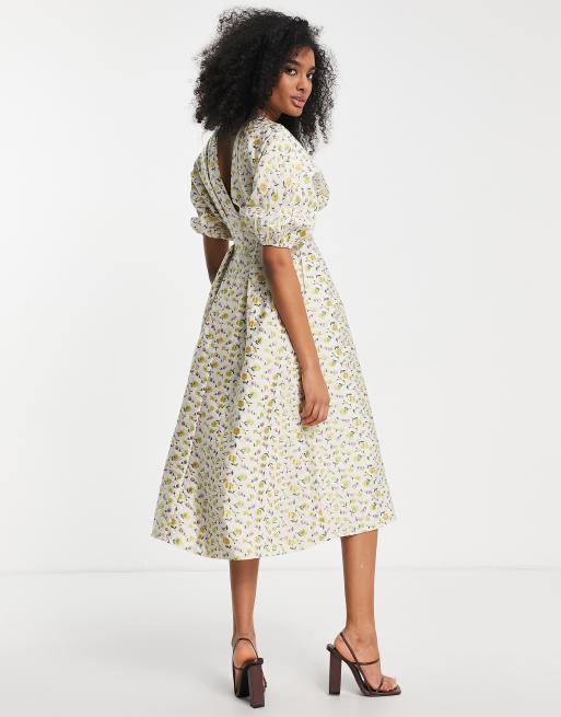 ASOS EDITION – Kolorowa sukienka midi z zakładkami i żakardowym wzorem w kwiaty, 4 z 4